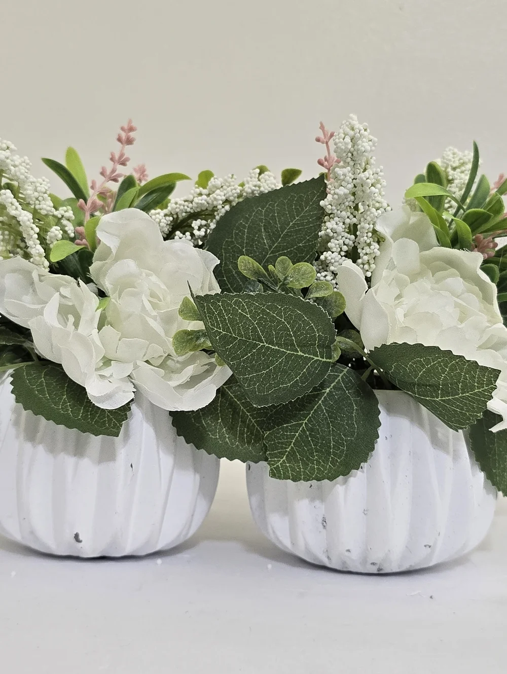 Artificial‎ Floral Arrangement in White Ceramic Planter Set of 2 Solid Weight